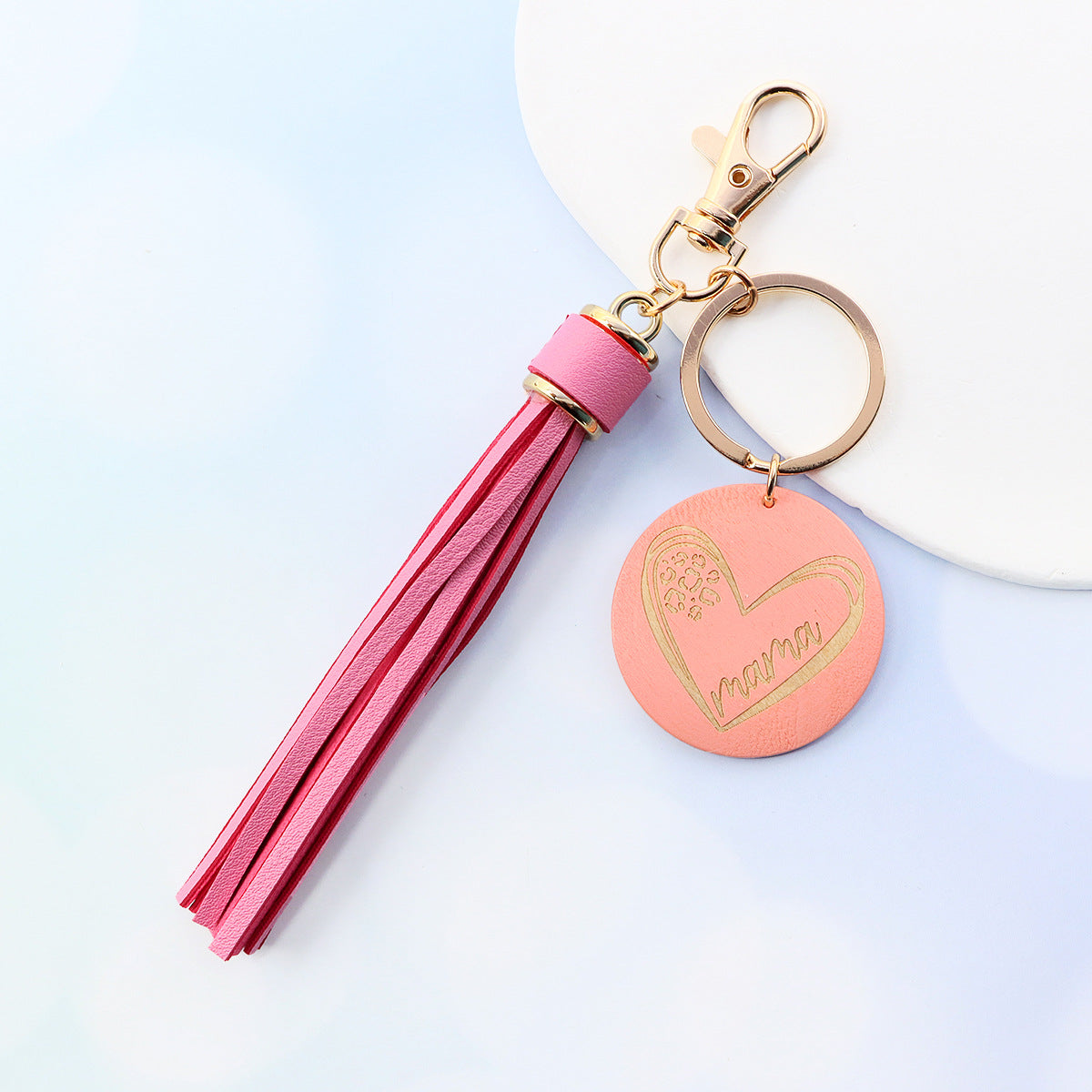 Día de la Madre al por mayor Love Round Wood Chip Mama Keychain
